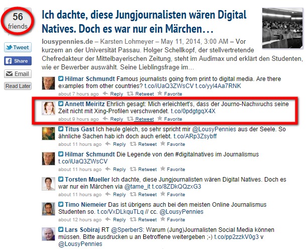 56 Tweets, 55 mal Applaus, einmal Kritik.