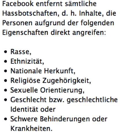 Auszug aus den Facebook Gemeinschafts-Standards.