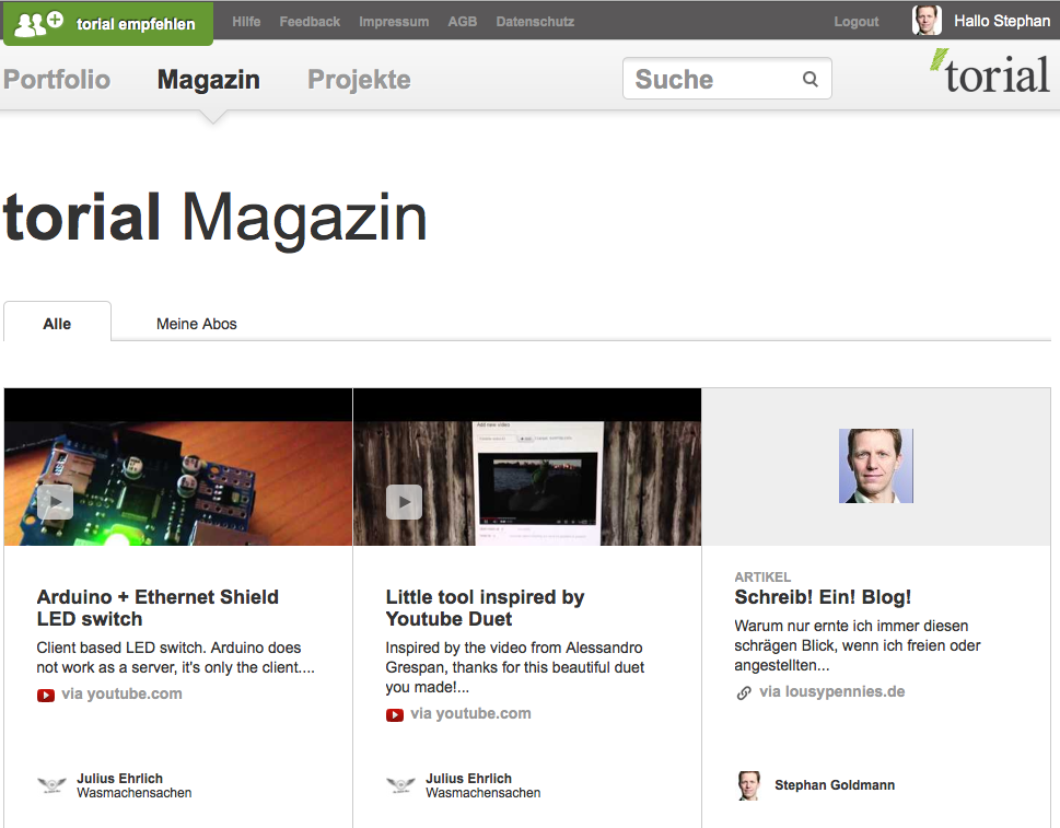 Torial Magazin-Seite